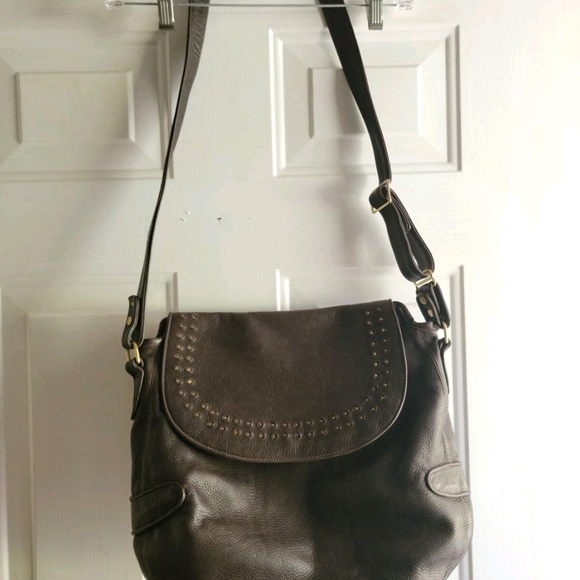 Colleen Cordero Handstudded Messenger Crossbody Brown Leather Shoulder Bag - Picture 3 of 14